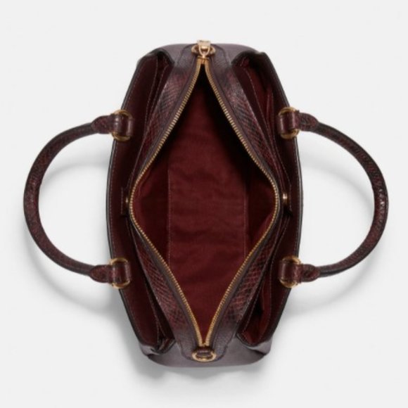 Coach Lillie Carryall Cranberry Red Snakeskin Gold Crossbody Chain Purse - Picture 4 of 8